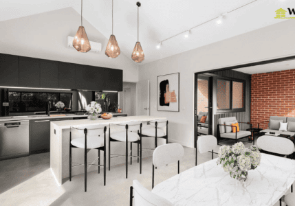 Modern kitchen and living area in a renovated Camberwell home